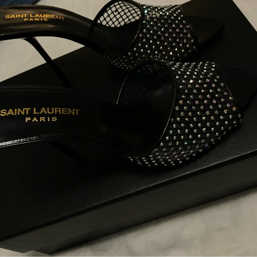 Saint Laurent Women's Liz Embellished High Heel Slide Sandals size 38 - Picture 9 of 16